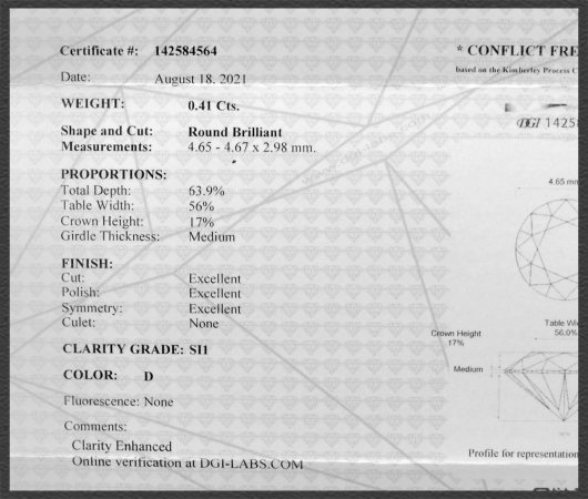 Brillant 585 Gold Ring, 0,41ct, Si1; DGI Zertifikat